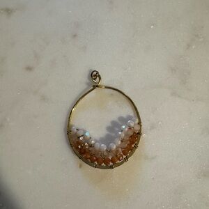 Elegant Gold and Brown Beaded Hoop Necklace Charm